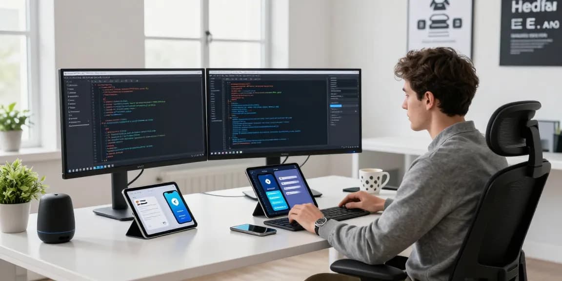 Engaging workspace showcasing Telegram download process with developer coding securely.