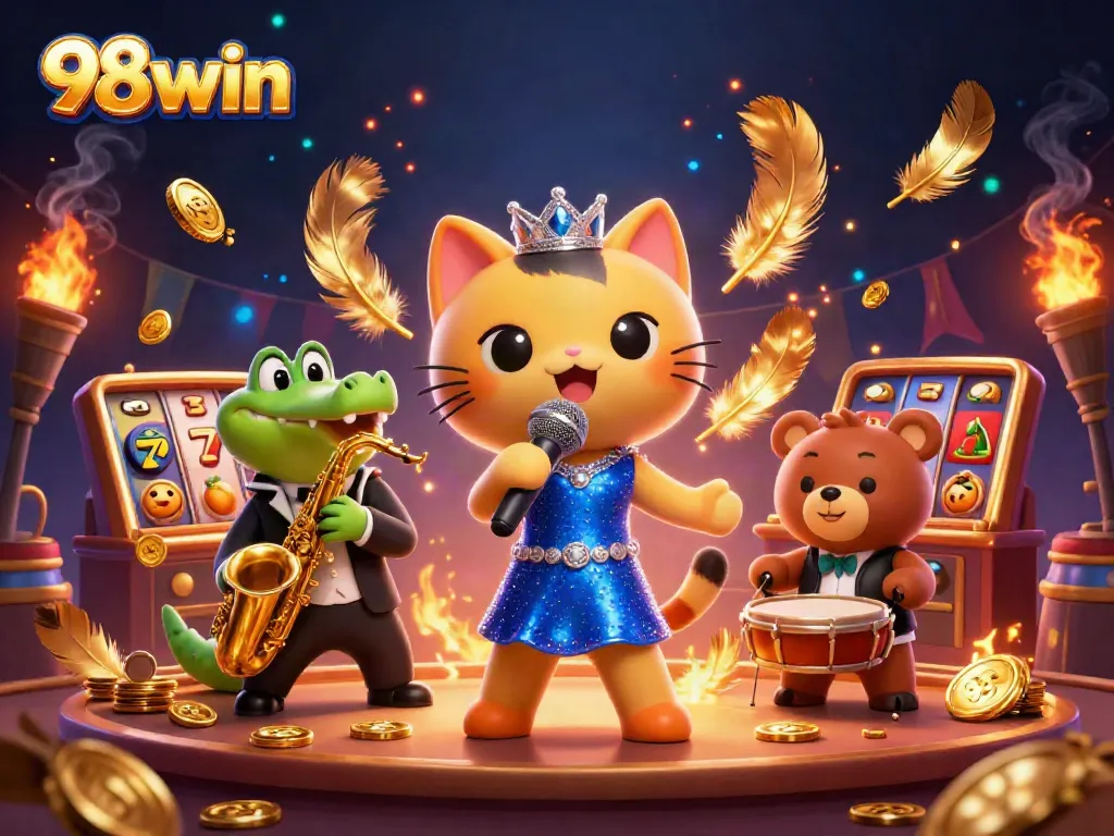 Engage with dynamic casino gaming as 98win celebrates players amid vibrant colors.