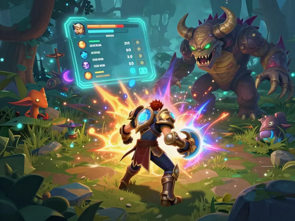 ROKOK88 slot game hero character facing new monsters in an immersive battle scene.