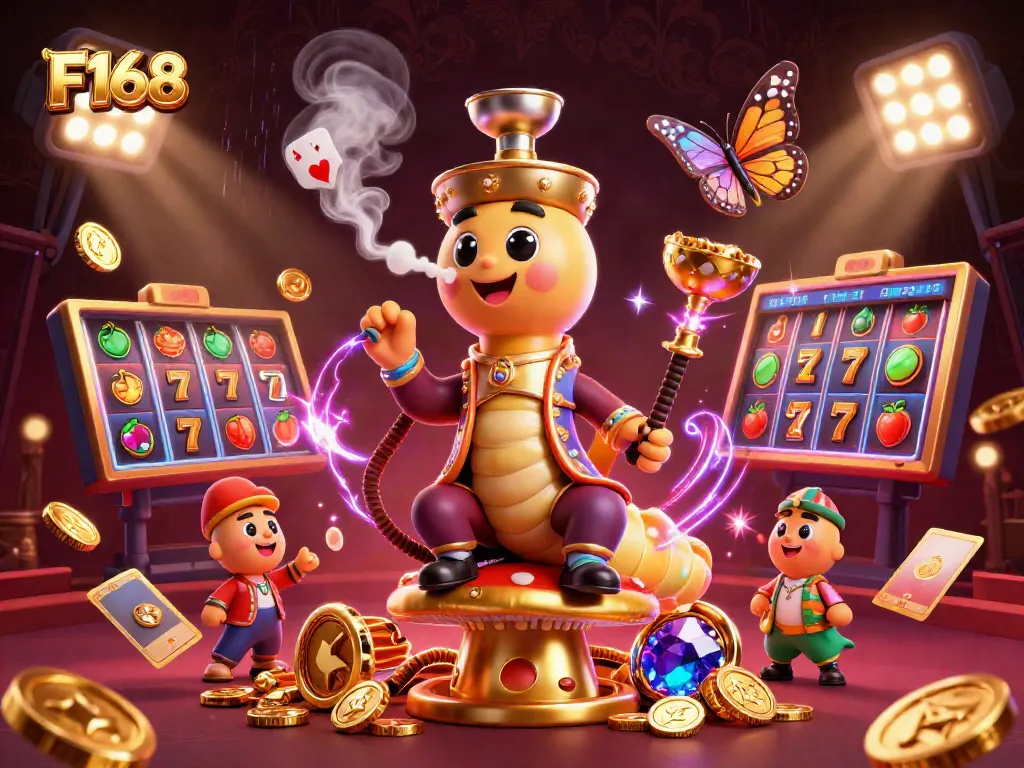 Experience thrilling gameplay with F168's vibrant 3D casino illustration showcasing dynamic slot machines and exciting elements.