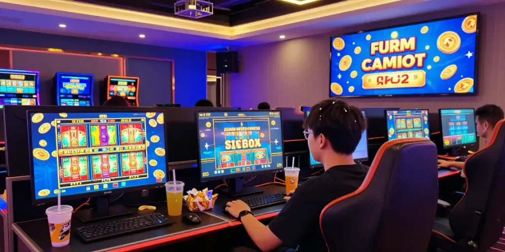 Pengalaman bermain situs slot secara online dengan suasana kasino yang berwarna-warni.