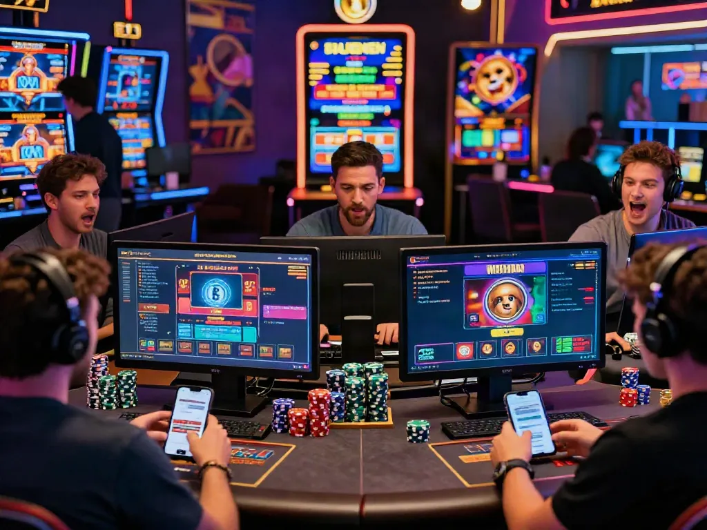 Dynamic crypto casino scene showcasing players engaged in fast withdrawals and vibrant games.